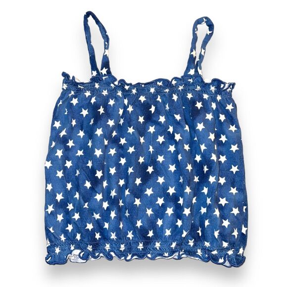Old Navy Girls Tank Top Shirt Smocked Star Print Blue White Festive Large 10 12 - Picture 4 of 6
